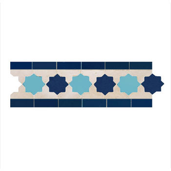 Mosaic House Moroccan tile Kmarshoun Star 1-15-13 White Cobalt Blue Light Turquoise  zellige, mosaic, zellij, border, glaze, stars 